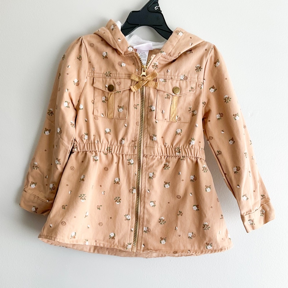 Little Lass Apricot Peach Floral Girls Fall Jacket with Gold Zipper Size 5